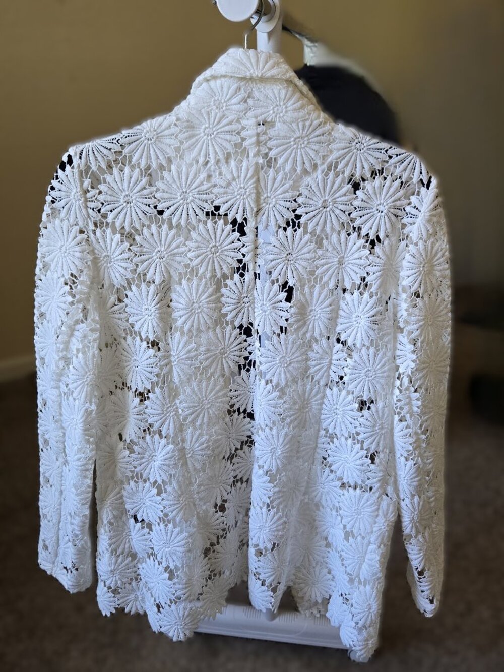 Berek White Floral Crochet Lace Blazer Jacket Women's Size Medium Embroidered